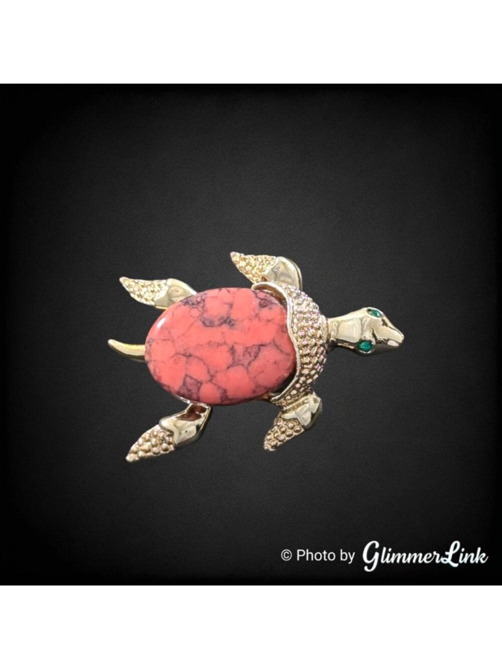 Vintage 1960s Gerry’s Turtle Pink Stone Rhinestone Gold Tone Brooch - Picture 3 of 9